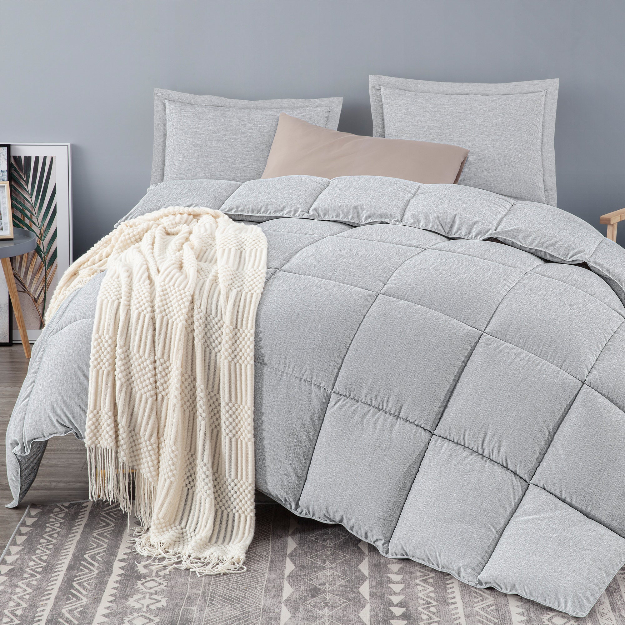 Down Alternative Comforter Set - 3-Pc, Cationic Dyeing & Jacquard Line, Machine Washable, Includes Duvet Insert & 2 Envelope Pillow Shams, kingsleytrend, Comforter Set, down-alternative-king-comforter-set-all-season-king-size-comforter-set-3-piece-soft-breathable-down-comforter-king-size-lightweight-quilted-duvet-insert-with-corner-tabs-and-2-pillow-shams, blue, comforter set, gray, MCF, kingsleytrend