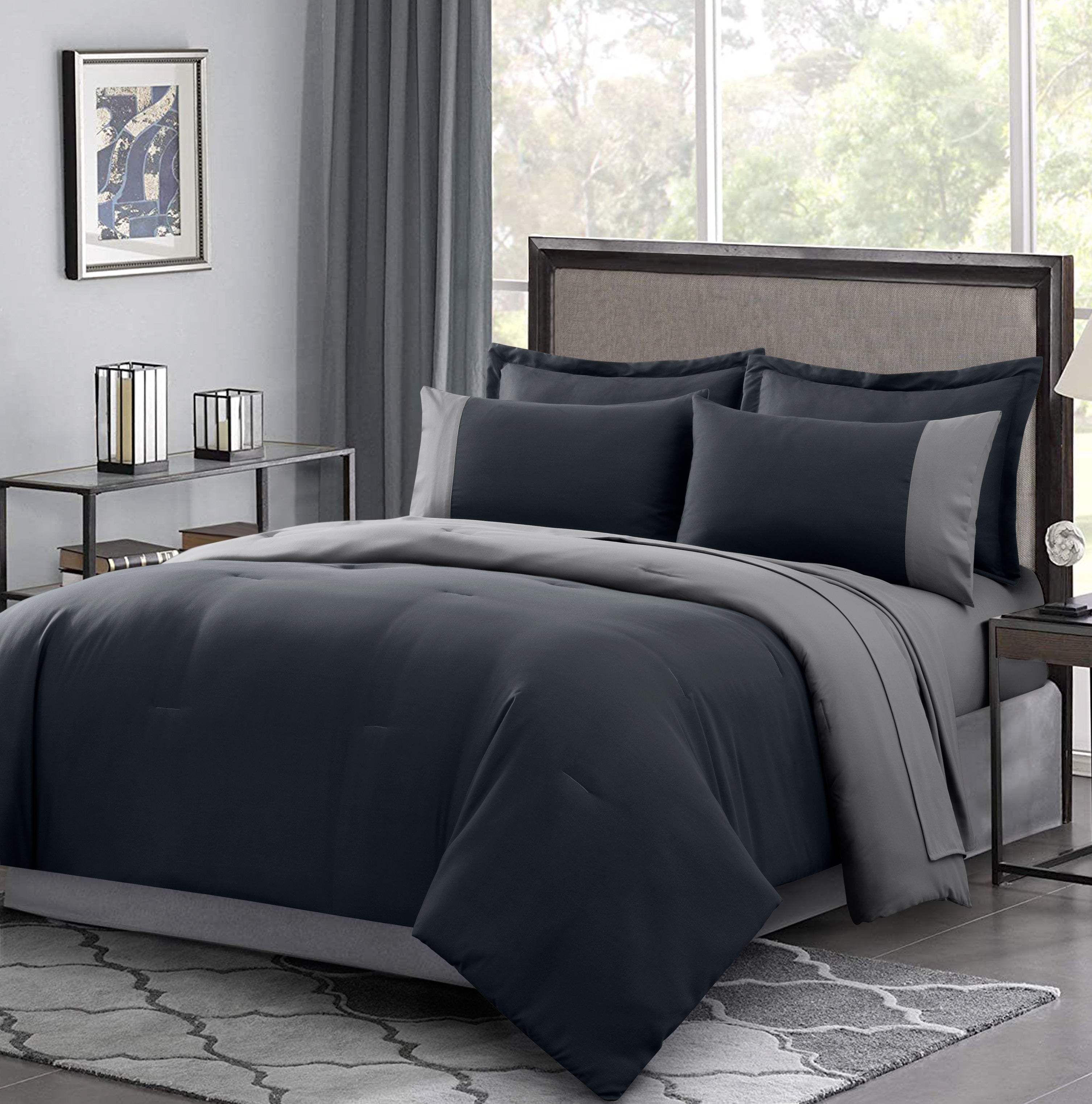 7-Piece Comforter Set - Bed-in-a-Bag, Reversible Bedding Sets with Comforter, Flat & Fitted Sheets, Pillow Shams & Cases, All Season & Machine Washable