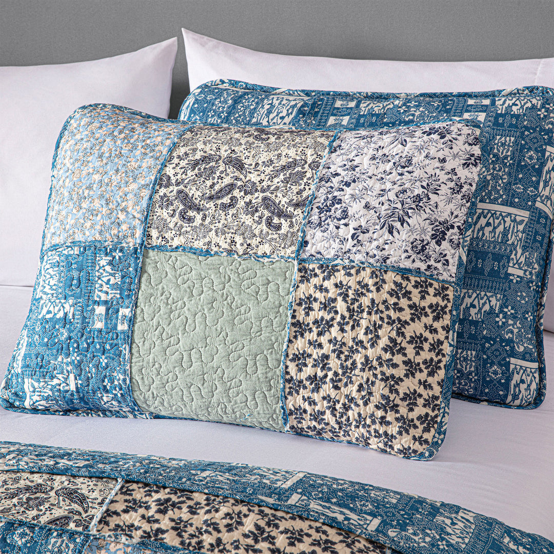 100% Cotton Quilts with Real Patchwork Stitching, All Season Vintage Farmhouse Reversible Floral Bedspread Set + 2 Shams, kingsleytrend, Quilt Set, patchwork-quilt, MCF, quilt, kingsleytrend