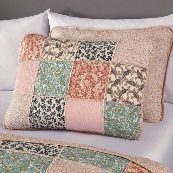 100% Cotton Quilts with Real Patchwork Stitching, All Season Vintage Farmhouse Reversible Floral Bedspread Set + 2 Shams, kingsleytrend, Quilt Set, patchwork-quilt, MCF, quilt, kingsleytrend
