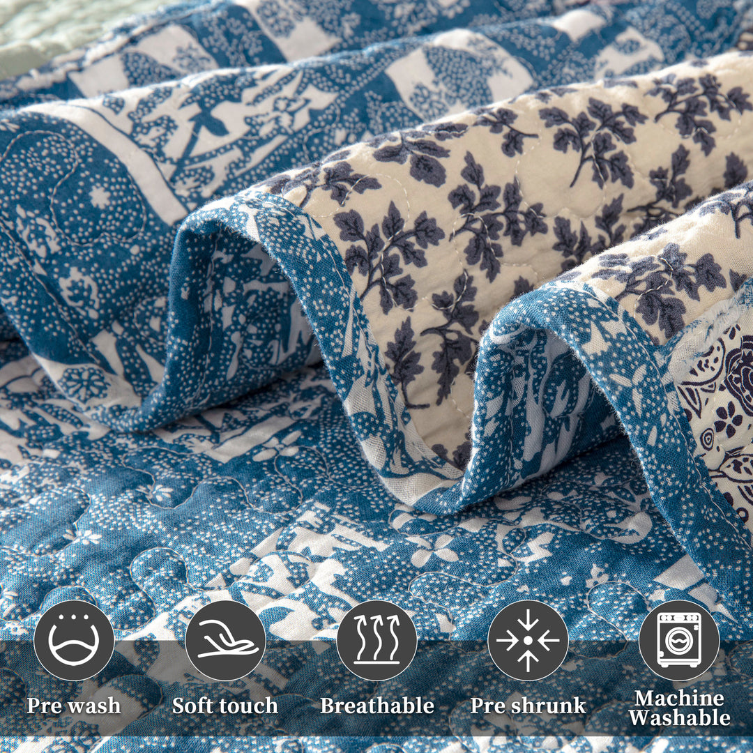 100% Cotton Quilts with Real Patchwork Stitching, All Season Vintage Farmhouse Reversible Floral Bedspread Set + 2 Shams, kingsleytrend, Quilt Set, patchwork-quilt, MCF, quilt, kingsleytrend