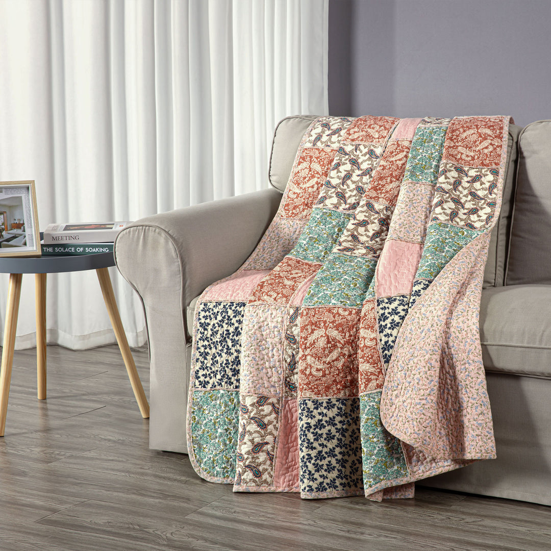100% Cotton Quilts with Real Patchwork Stitching, All Season Vintage Farmhouse Reversible Floral Bedspread Set + 2 Shams, kingsleytrend, Quilt Set, patchwork-quilt, MCF, quilt, kingsleytrend